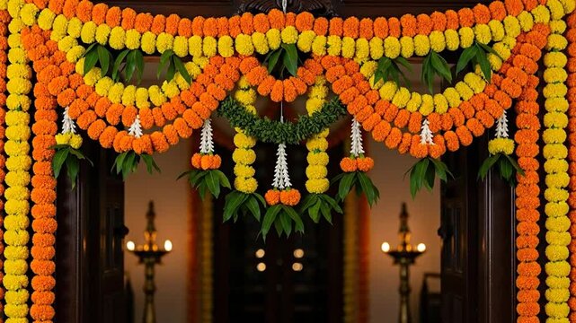 Vibrant Indian Toran floral garland for Diwali, Pongal, Gudi Padwa celebrations