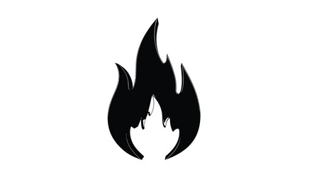 A striking illustration of a black flame on a pure white background