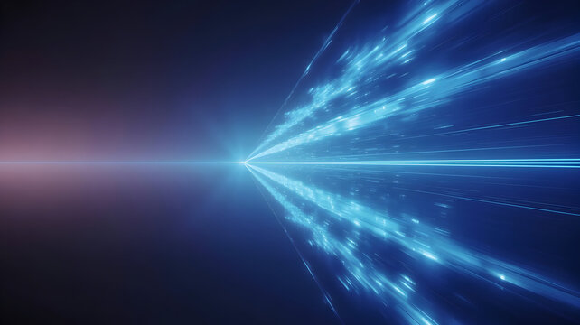 Abstract electric blue light beams streaking through digital space energy flow