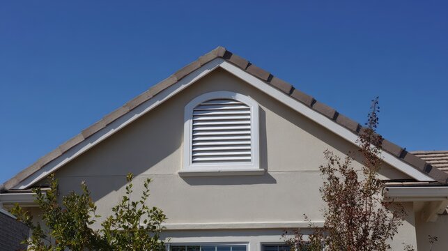 Gable Vents. Ventilated Grille on Stucco Wall Siding of House in Menifee, California