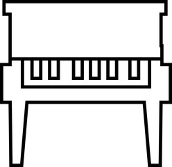 Piano Icon Grand Piano Symbol and Musical Instrument Group, Keyboard, Classical Music, Electric Piano, Melody, Performance, Entertainment Vector in Black Line Style