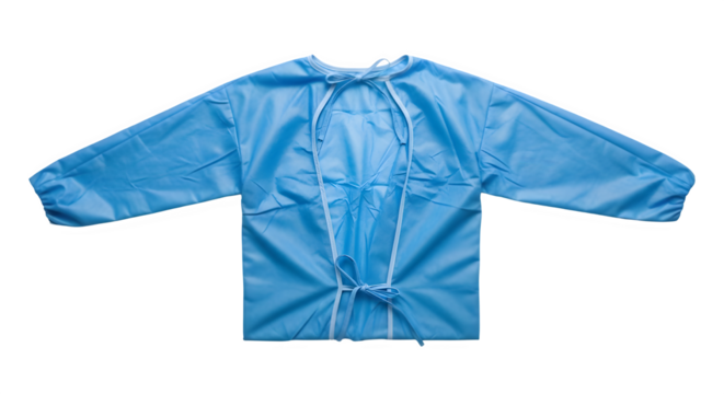 Blue disposable protective surgical gown isolated for medical equipment catalog. isolated PNG with Transparent Background