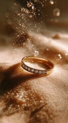 Gold diamond ring glowing under warm sparkling light, capturing the elegance and luxury of fine jewelry photography
