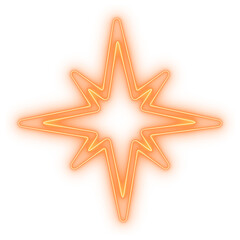 Orange neon festive star icon in luminous outline representing holiday highlight, celebration, and seasonal night spark