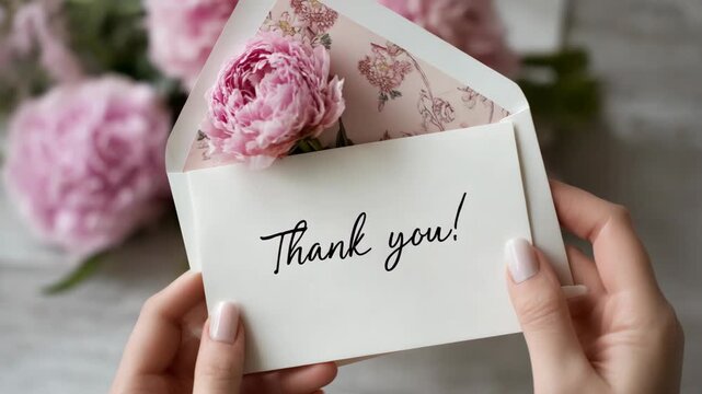 Thank You Note with Pink Peonies