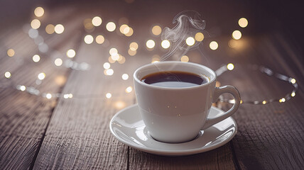 Obraz premium cup of coffee on wooden table