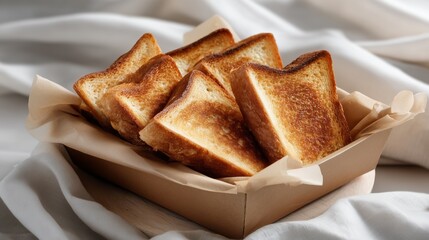 Golden toasted sandwich triangles arranged in a paper tray, warm comfort-food scene ideal for breakfast, caf&eacute;s, and food advertising