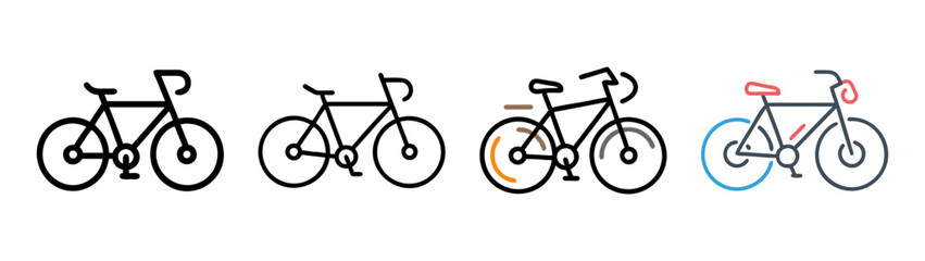 Obraz premium Four bicycle icons showing different styles and perspectives for graphic design