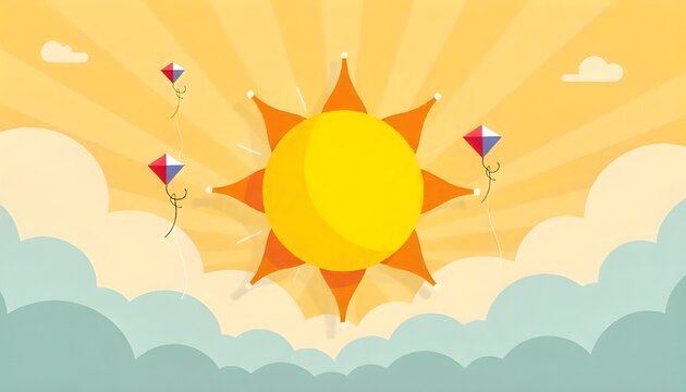 An orange kite soars high over city.