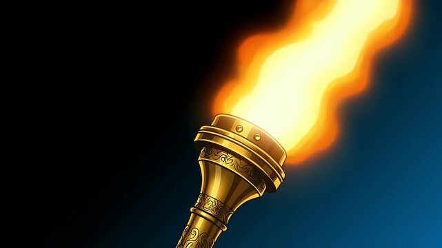 A golden torch illustration with an orange flame against a gradient blue and black background