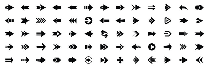 Arrow icon set. Arrow. Cursor. Black vector arrows icons.  Black direction pointer. Arrows big black set icons. Collection different arrows sign. Modern simple arrows. Vector illustration. Eps 10.