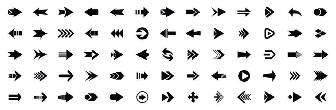 Arrow icon set. Arrow. Cursor. Black vector arrows icons.  Black direction pointer. Arrows big black set icons. Collection different arrows sign. Modern simple arrows. Vector illustration. Eps 10.