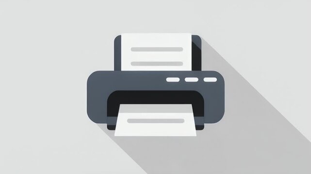 A flat design illustration of a printer with paper being printed, casting a long shadow.
