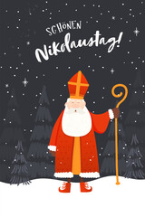 Lovely drawn Nikolaus character, text in german saying "Happy St. Nikolaus Day" - great for invitations, banners, wallpapers, cards - vector design