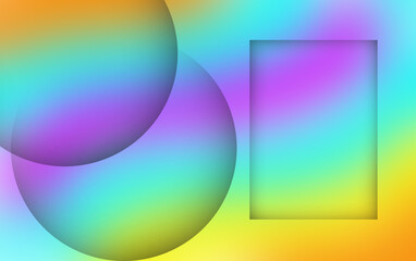 Abstract gradient spheres and rectangle with vibrant rainbow colors