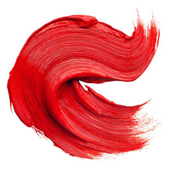 Vibrant red lipstick smear with visible brush strokes isolated on transparent background