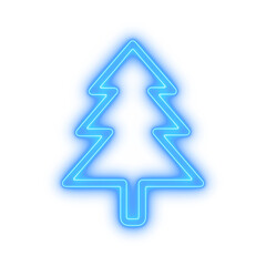 Blue neon christmas tree icon with glowing outline representing winter evergreen and minimal holiday decoration
