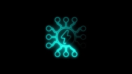 Cyan Neon Circuit Board with Lightning Bolt Icon Glowing on Black Background electricity energy