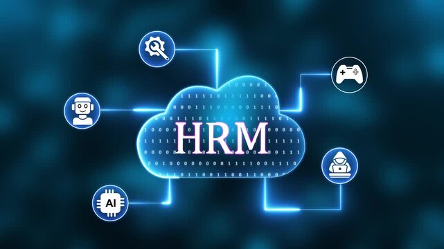 Cloud Computing HRM Network with Icons for Security, Communication, and Growth human resource management
