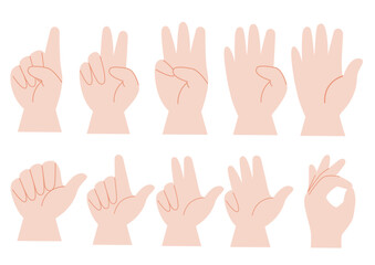 Hand Counting Gestures Set (0 to 9) - Minimalist Vector Collection