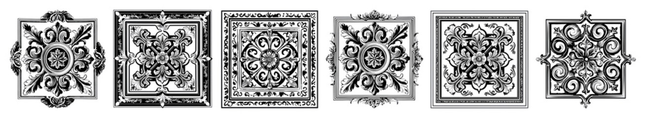 PNG Intricate vintage decorative metal patterns, element set on transparent background