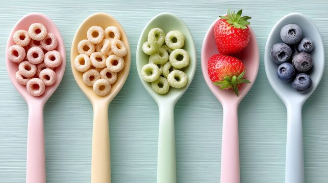 A row of spoons with different colored handles - Powered by Adobe