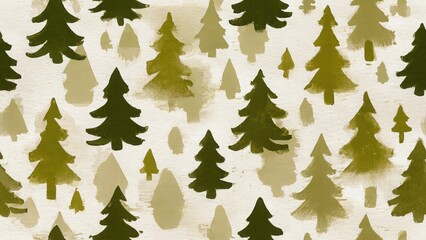 Fototapeta premium Seamless watercolor pattern with fir trees on a beige background
