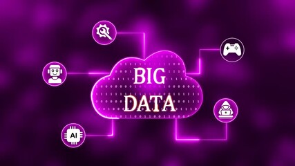 Big Data Cloud Icon with Binary Code and Connected Digital Network Symbols data analytics cloud computing - Powered by Adobe