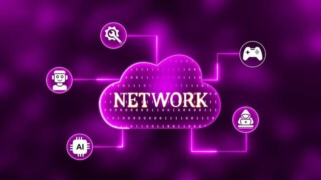 Digital Cloud Network with Connected Icons and Binary Code Background cloud computing technology
