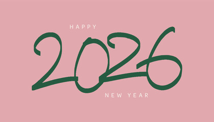 2026 doodle lettering style new year card with colorful crayon 2026 lettering, playful hand drawn style for new year and christmas vibes. Pink background illustration