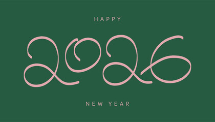 Hand drawn lettering 2026 festive greeting card with crayon lettering, 2026 crayon doodle style handwriting for new year and christmas. Green bg