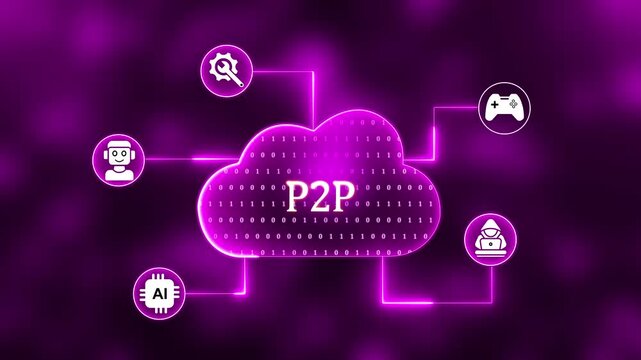 Cloud Computing Network with P2 P and Icons for Security and Growth technology data