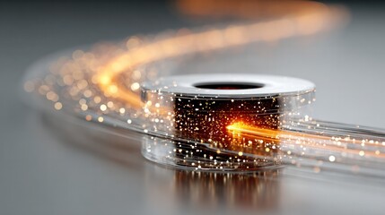 Digital data stream concept : An illustration of digital data flowing through the core network system of an information society.