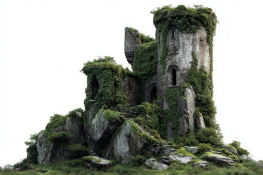 Medieval Stone Tower Ruins on Rocky Hill