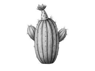 Illustration of a cactus with a flower isolated on transparent background hand drawn