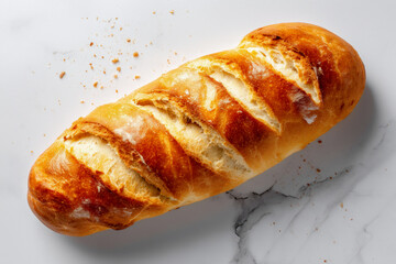 Golden brown crusty artisan baguette bread with fluffy interior, perfect for gourmet sandwiches or a delightful meal starter.