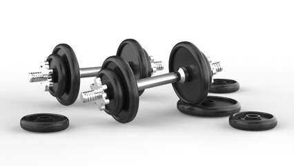 set of dumbbells on a white background. 3Drender