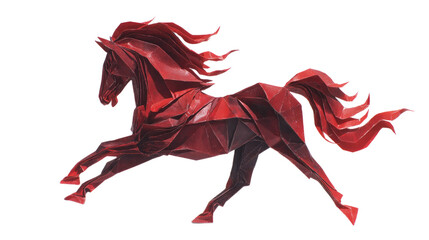 New Year 2026 Red Fire Horse Origami Figure with Flame Shaped Folds