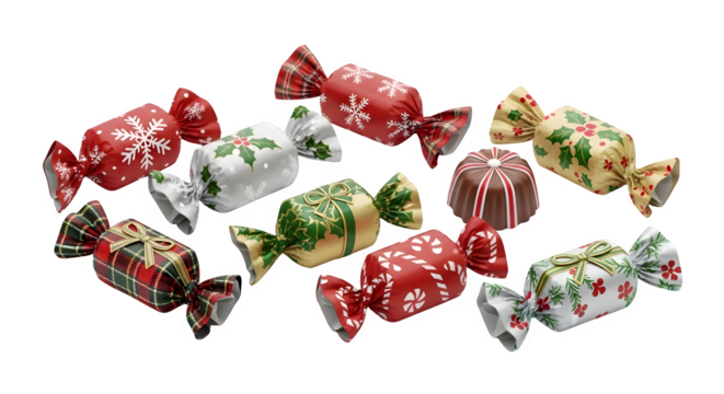 Festive Christmas Candies, isolated on transparent background