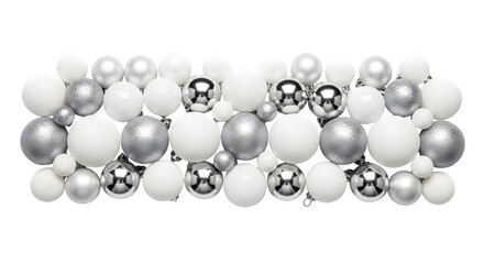Silver and White Christmas Ornaments, isolated on transparent background