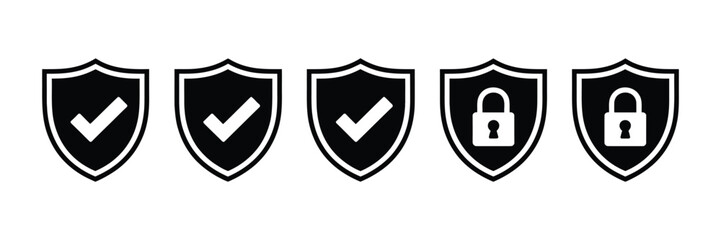 Shield check mark icon, protection and secure lock vector sign, security and privacy symbol, data protection, safe browsing and cybersecurity illustration
