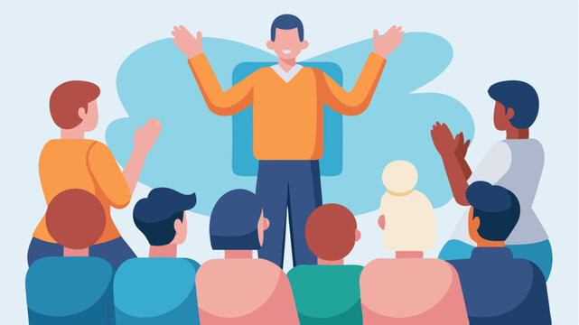 An audience captivated by a storyteller with rapt attention and supportive applause after every inspiring anecdote shared.