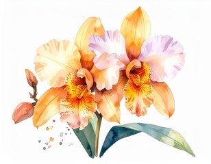 Watercolor Painting of Exotic Orchids with Delicate Petals and Subtle Color Variations