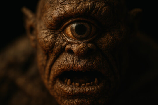 Menacing One-Eyed Monster Wrinkled Skin Sharp Teeth Fierce Roar