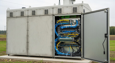 Open Telecommunication Outdoor Cabinet Showing Server and Cable Management