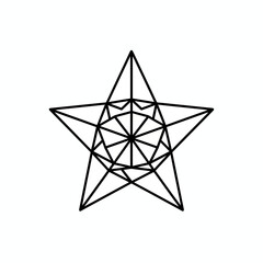 Geometric star design with internal circular and triangular patterns in black outline on white background