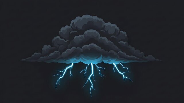 A dark illustration depicting a storm cloud with vibrant lightning bolts illuminating the night sky