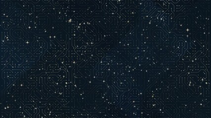 intricate electronic circuit board pathways and nodes against a dark blue background, technology, digital connectivity, network with glowing lines and points, data processing and communication - Powered by Adobe