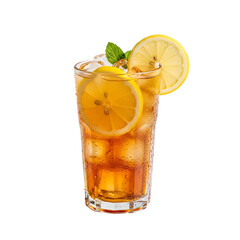 Refreshing iced tea with lemon and mint, perfect for summer refreshment and beverage advertising.