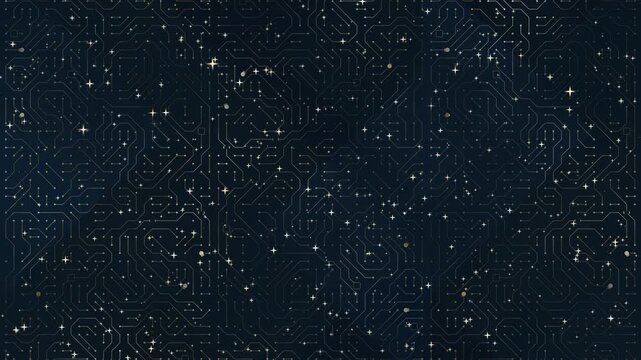 intricate electronic circuit board pathways and nodes against a dark blue background, technology, digital connectivity, network with glowing lines and points, data processing and communication - Powered by Adobe